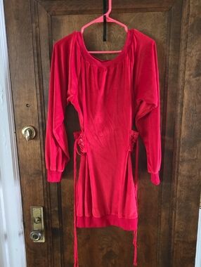 AKIRA Red Long Sleeve Velvet Dress